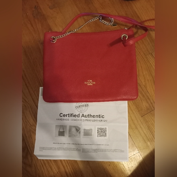 Coach Convertible Red Pebble Leather Hippie Crossbody Handbag K1405-52901 - Picture 4 of 5